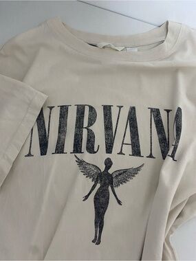 H&M Nirvana Graphic Tee in Cream with Black Print